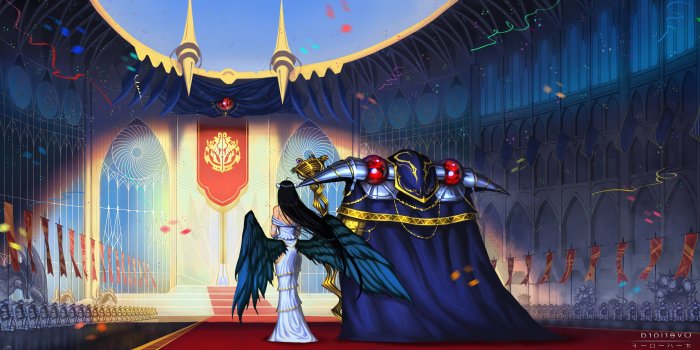 5000x2550 anime, Anime Girls, Overlord (anime), Wings, Albedo (OverLord), Ainz Ooal  Gown Wallpapers HD / Desktop and Mobile Backgrounds