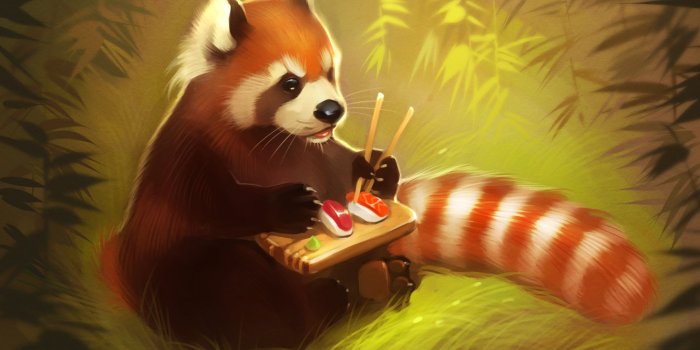 1332x850 Wallpaper bear, art, Panda, sushi, red panda images for desktop, section  живопись - download