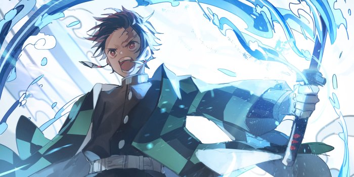 3840x2160 Demon Slayer Tanjirou Kamado Angry With Weapon With Background Of Blue And  White Abstract 4K HD Anime Wallpapers | HD Wallpapers | ID #39782