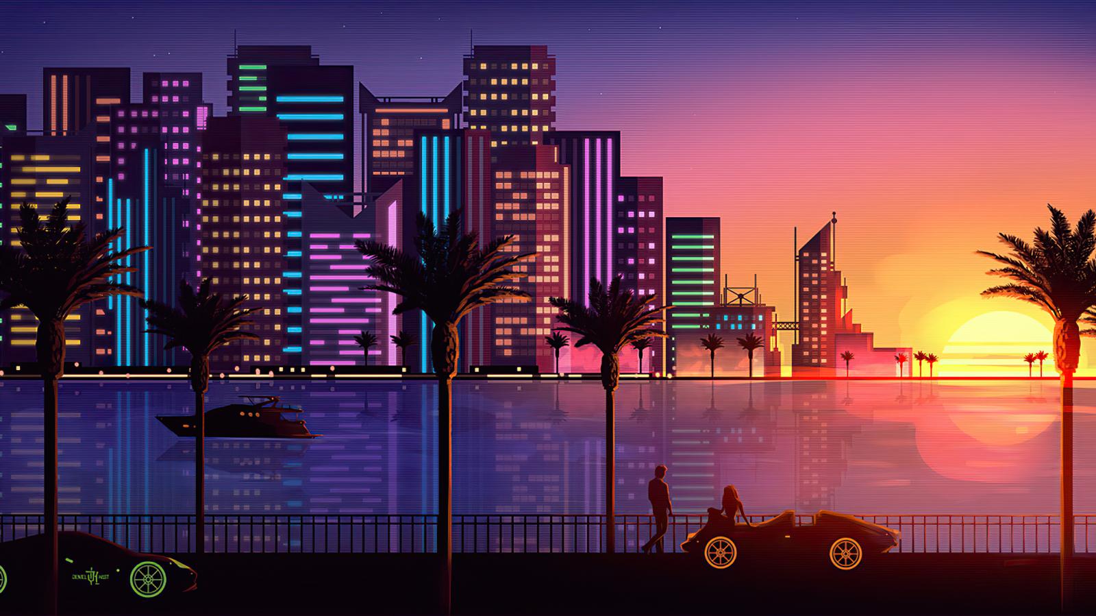 2366x1330 Miami Sunset Artistic 4k, HD Artist, 4k Wallpapers, Images, Backgrounds,  Photos and Pictures