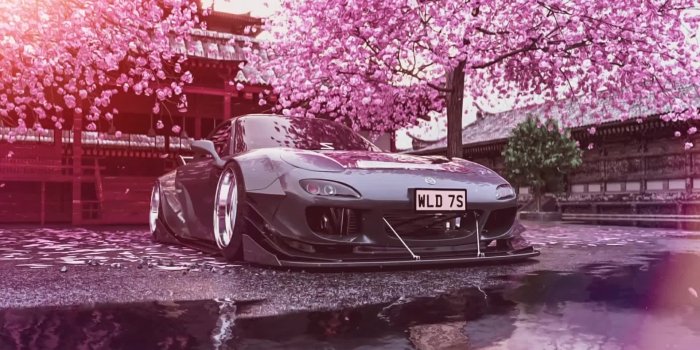 1920x1080 Mazda RX-7 / Cherry Blossom / Leaf Fall - Live Desktop Wallpapers