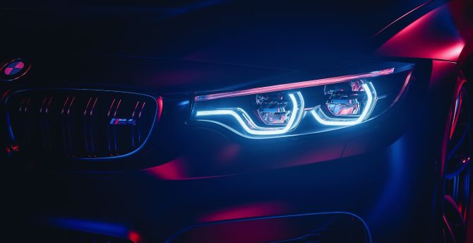 670x344 Bmw m4, headlight, sports car wallpaper, hd image, picture, background,  1e688f | wallpapersmug