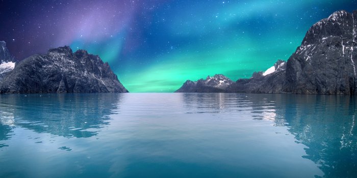 7087x4724 Northern Lights Wallpaper 4K, Sea, Blue Sky, Stars, Reflection, Mountains,  Nature, #2417