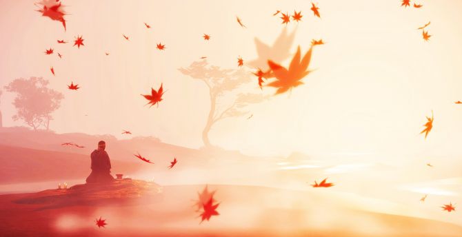 670x344 Ghost of tsushima, autumn, falling leaves wallpaper, hd image, picture,  background, c3ba16 | wallpapersmug