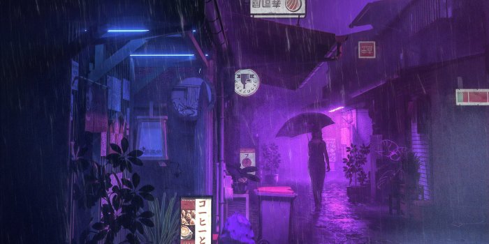 2560x1440 Village Street Neon Girl Umbrella, HD Anime, 4k Wallpapers, Images,  Backgrounds, Photos and Pictures