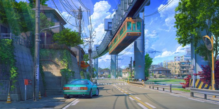 2560x1440 Angel Car Cloud Street HD Anime Street Wallpapers | HD Wallpapers | ID  #71444