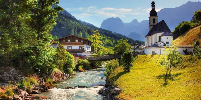 1332x850 Wallpaper landscape, mountains, bridge, river, home, Germany, Bayern, Alps,  forest, Berchtesgaden, community images for desktop, section город -  download