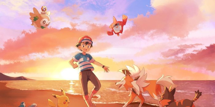1332x850 Wallpaper Sunset, The sky, Beach, boy, Pokemon, Boy, Pokemon, Pikachu,  Feet, Ash Ketchum, Pokemon, Barefoot, Rowlet, Rotomdex images for desktop,  section кодомо - download