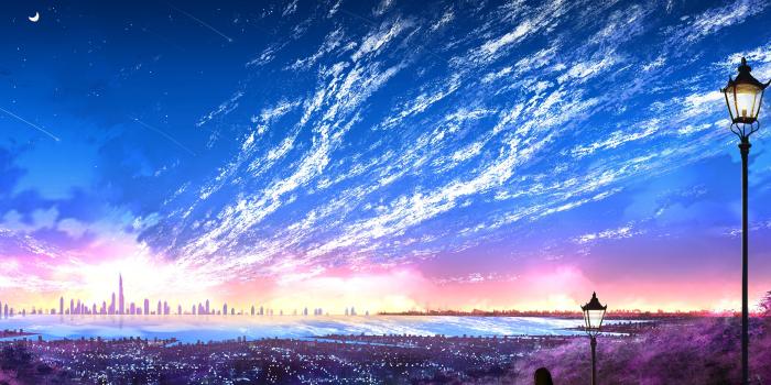 7680x3200 Sky City Scenery Horizon Landscape Anime 8K Wallpaper #131