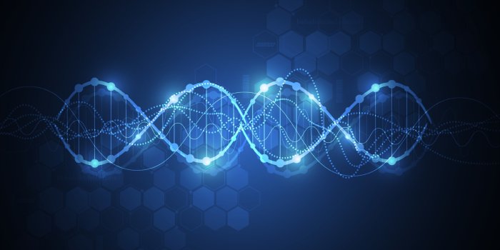 1920x977 Science template, wallpaper or banner with a DNA molecules. 2062715 Vector  Art at Vecteezy