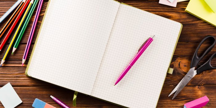 1332x850 Wallpaper paper, table, pencils, handle, notebook, scissors, erasers images  for desktop, section разное - download