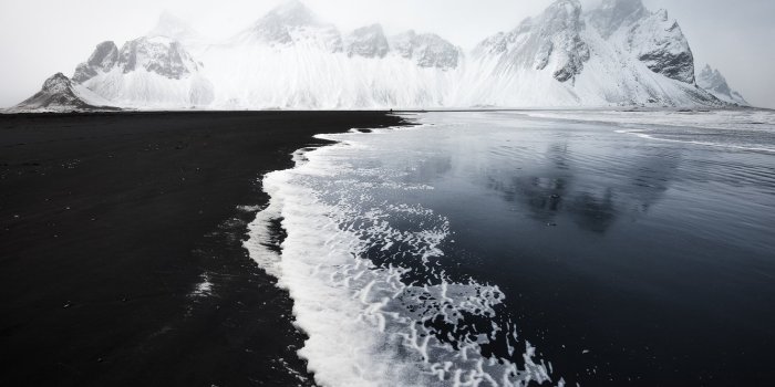 1332x850 Wallpaper beach, monochrome, Iceland, Vestrahorn images for desktop,  section природа - download