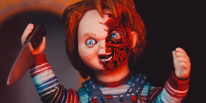 3456x5184 Download Chucky Figure Half Burned Face Wallpaper | Wallpapers.com