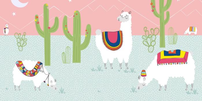1650x1070 Cool Pink Exotic Llama Cactus Wallpaper Mural | Hovia