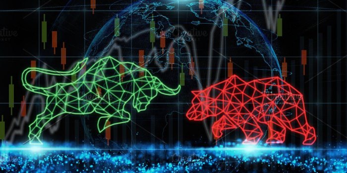 1200x800 Polygonal bull and bear shape writin featuring bear, bull, and market |  Stock market chart, Stock market, Stock charts