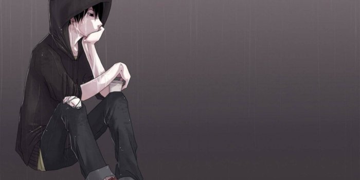 1920x1200 Download Sad Anime Boy In Black Hoodie Wallpaper | Wallpapers.com