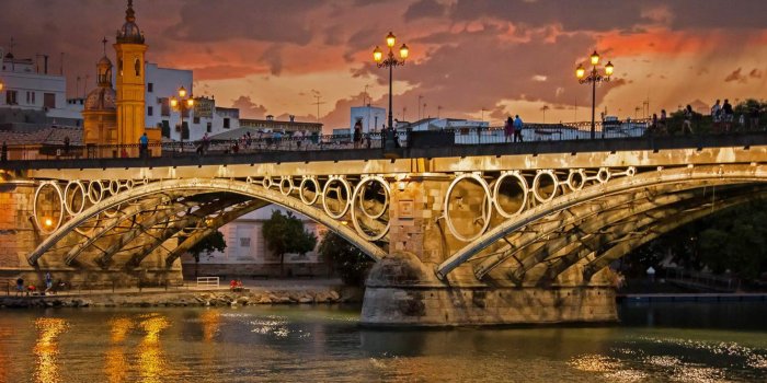 1332x850 Wallpaper river, arch, Spain, Seville, the bridge of Isabel II images for  desktop, section город - download