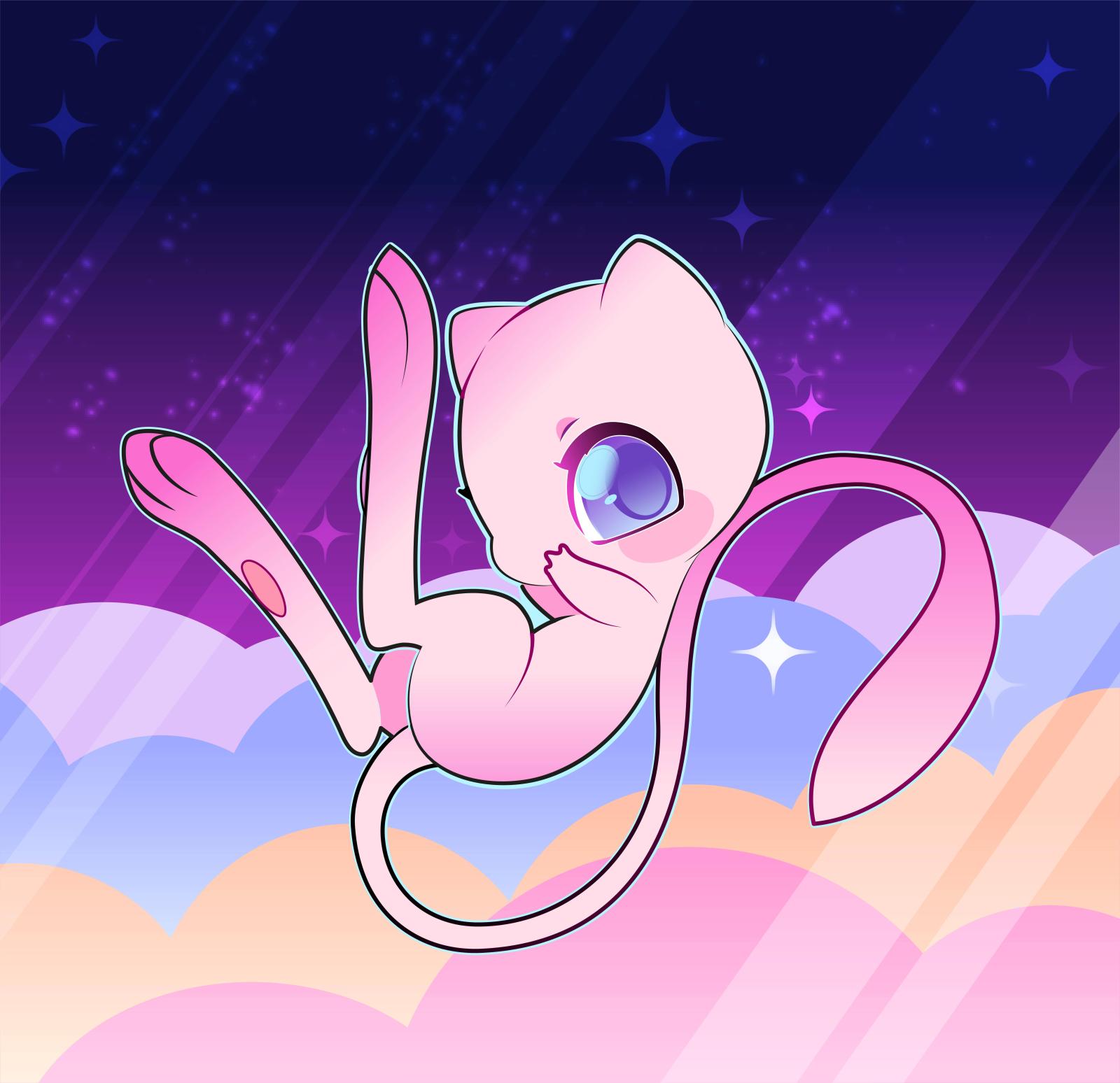 6764x6548 Download Cute Mew In Clouds Wallpaper | Wallpapers.com