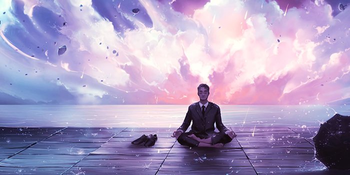 2560x1080 Download wallpaper 2560x1080 meditation, calmness, harmony, art, man, rain,  eureka dual wide 1080p hd background