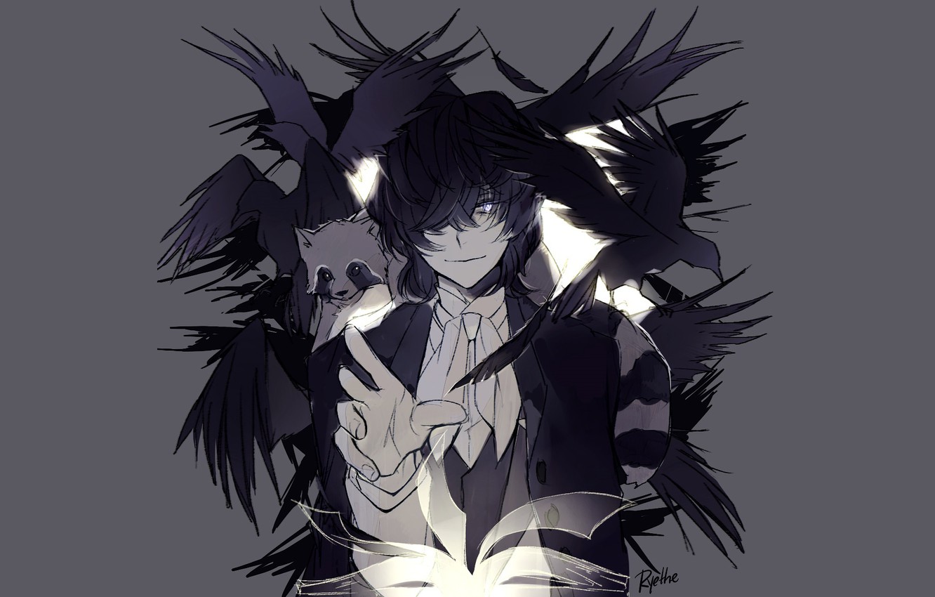 1332x850 Wallpaper birds, crows, book, guy, Bungou Stray Dogs, Stray Dogs: A  Literary Genius, Dazai Osamu images for desktop, section сёнэн - download