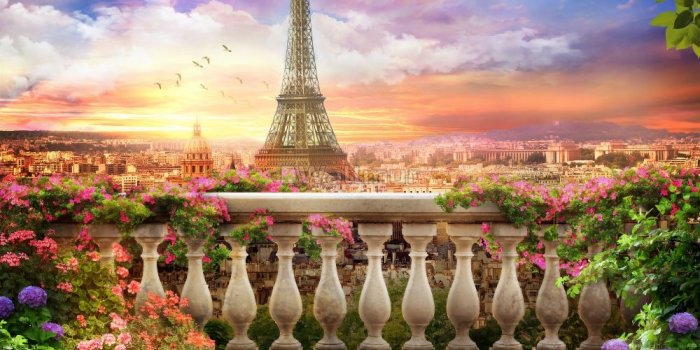 1000x884 Eiffel Tower Sunrise in the Paris Landscape Wallpaper Mural - Wallpaper •  Wallmur®