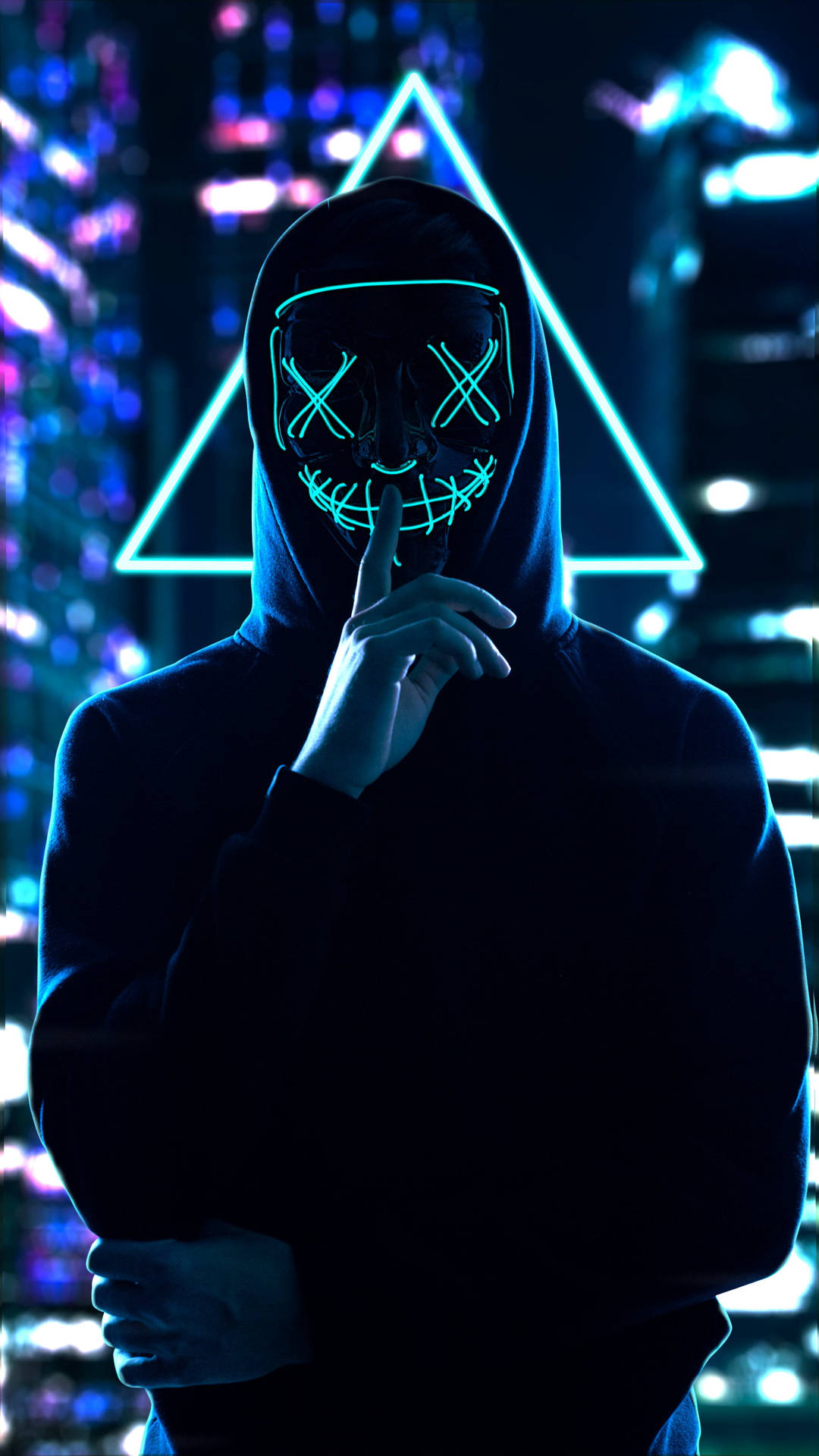 1080x1920 Download Cyan Triangle Purge Mask Wallpaper | Wallpapers.com