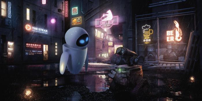 3840x2160 Download Wall E And Eve Dark Night Wallpaper | Wallpapers.com