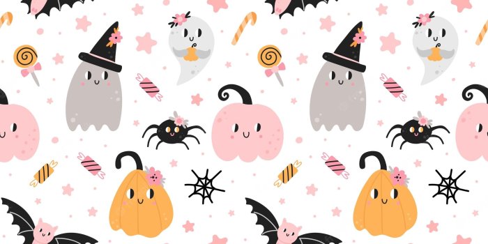 2000x2000 Premium Vector | Cute halloween seamless pattern funny pumpkin spooky ghost  black cat and spider pink colors childish print party decoration decor  textile wrapping paper wallpaper design vector background