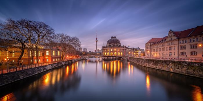 1280x719 Wallpaper Berlin Germany Bode Museum Canal river Evening Cities