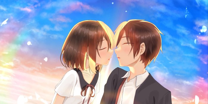 3415x3415 Download wallpaper 3415x3415 couple, kiss, love, anime ipad pro 12.9