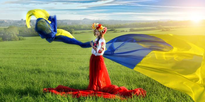 1332x850 Wallpaper field, the sky, grass, blue, yellow, flag, blonde, braid, Ukraine,  wreath, Ukrainian, embroidery images for desktop, section стиль - download