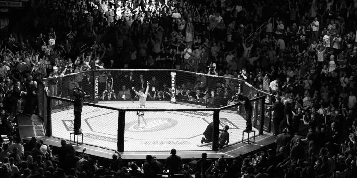 1997x1011 UFC mixed martial arts mma fight extreme battle battles stadium crowd  crowds b-w black wallpaper | 1997x1011 | 85487 | WallpaperUP
