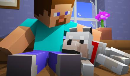 2000x2000 Download Minecraft Steve Tamed Wolf Wallpaper | Wallpapers.com