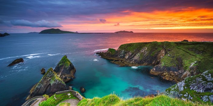 1332x850 Wallpaper landscape, sunset, mountains, nature, the ocean, rocks, Ireland,  Ireland, County Kerry, Dunquin, Dunquin images for desktop, section пейзажи  - download