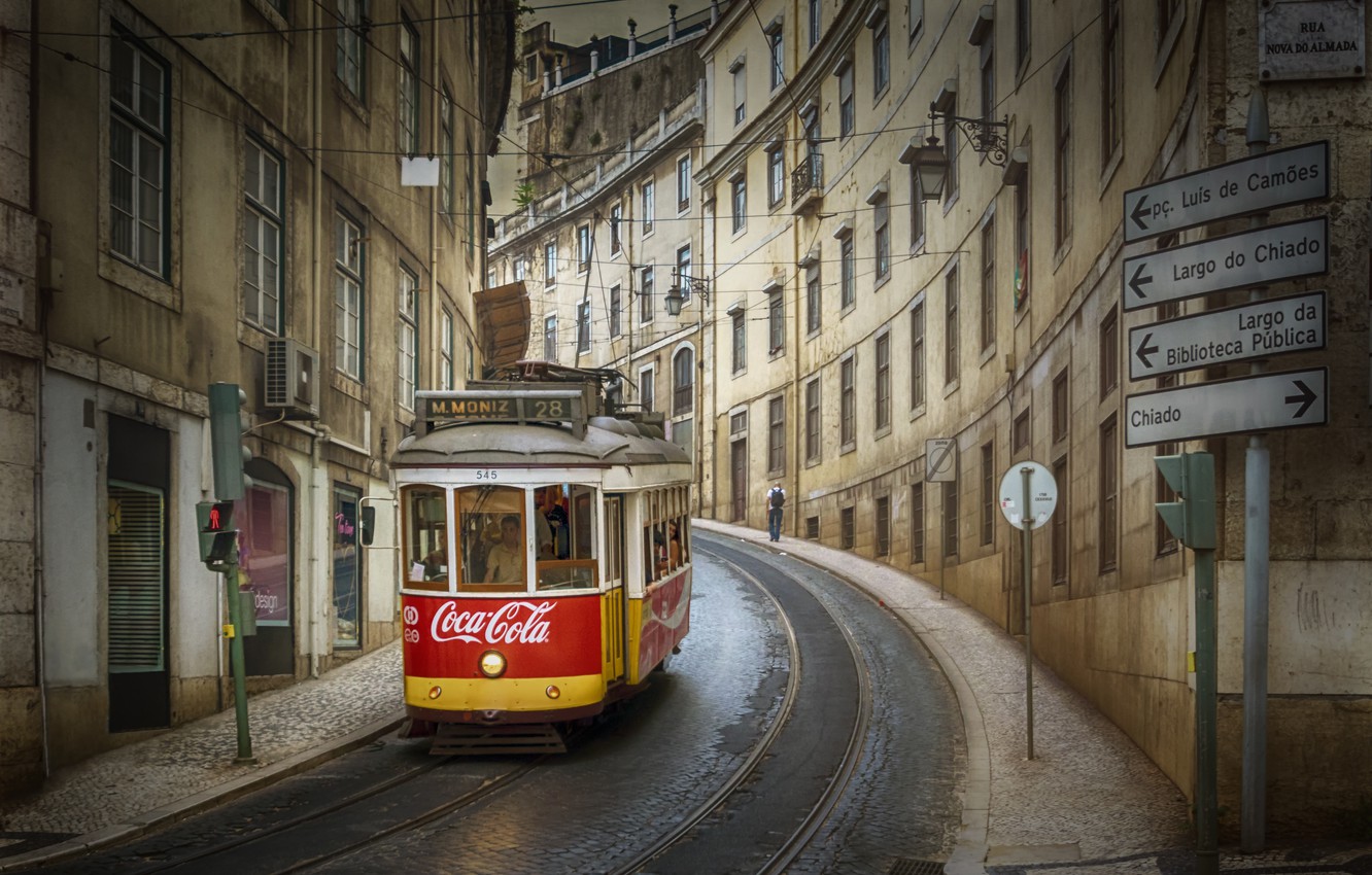 1332x850 Wallpaper the city, street, tram, Portugal, Lisbon images for desktop,  section город - download