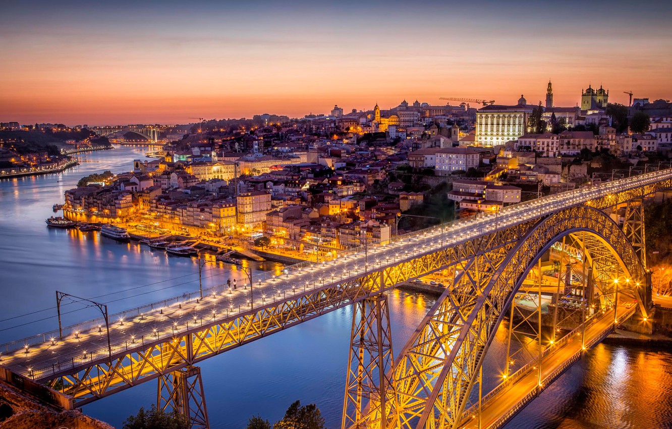 1332x850 Wallpaper bridge, lights, river, home, panorama, Portugal, Porto images for  desktop, section город - download