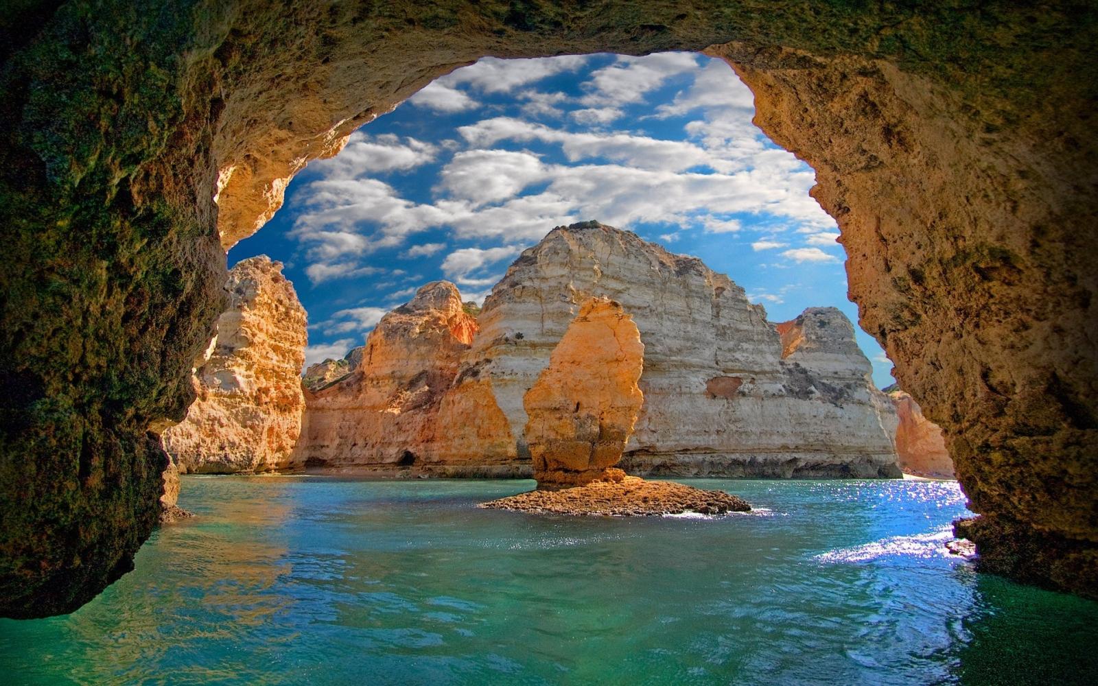 1920x1200 nature, Landscape, Cave, Sea, Island, Clouds, Portugal, Erosion, Water  Wallpapers HD / Desktop and Mobile Backgrounds