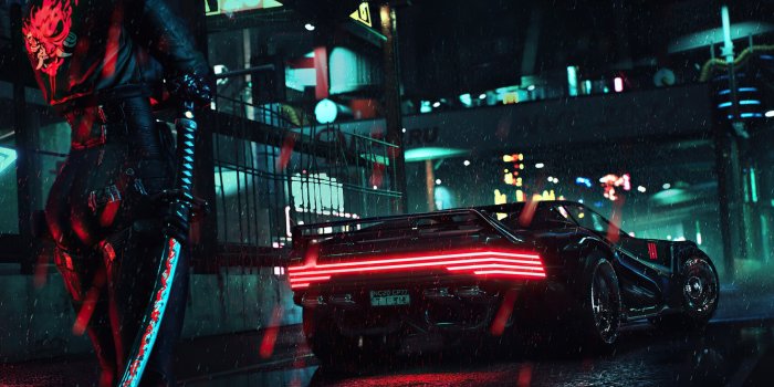 1332x850 Wallpaper lights, future, rain, night, katana, samurai, cyberpunk 2077  images for desktop, section игры - download