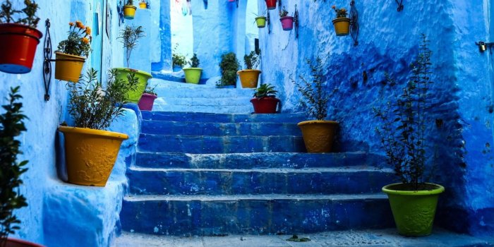 2048x1536 The city of chefchaouen in morocco with its blue streets and houses 4K  wallpaper download