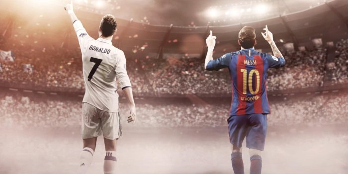 2048x1536 Ronaldo & Messi greeting the audiance together 2K wallpaper download