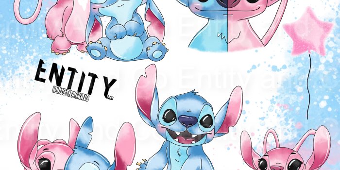 3000x3000 Watercolor Stitch Stitch in Love Clipart Stitch and Angel - Etsy