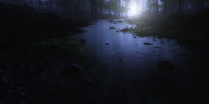 2048x1536 Dark Forest Wallpaper 4K, Water Stream, Trees, Nature, #4467