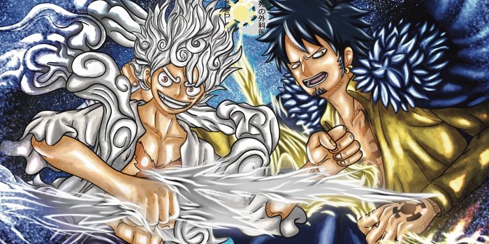 2200x1280 Download Luffy Gear 5 And Trafalgar Law One Piece Wallpaper | Wallpapers.com