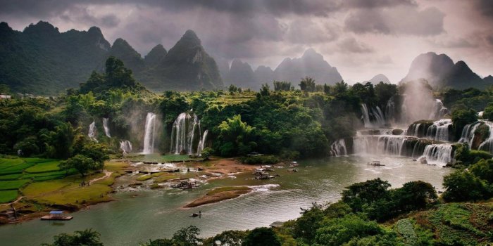 1332x850 Wallpaper river, waterfalls, Vietnam, river, Vietnam, waterfalls, sunbeam,  sunbeams images for desktop, section природа - download