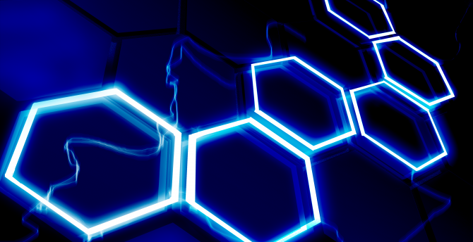 670x344 Wallpaper inscription, hexagonal, blue glow, abstract desktop wallpaper, hd  image, picture, background, f2ff9d | wallpapersmug