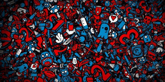 1920x1080 Download Red And Blue Doodle Art Wallpaper | Wallpapers.com