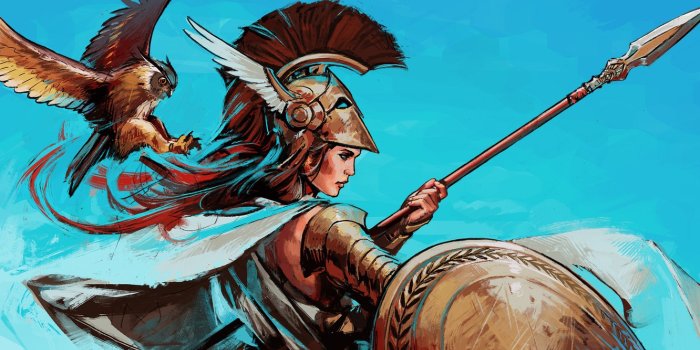 1332x850 Wallpaper bird, God, helmet, spear, shield, goddess, Athena, greek mythology  images for desktop, section фантастика - download