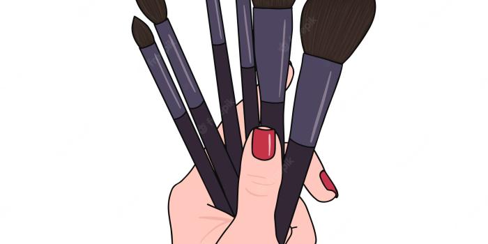 2000x2000 Premium Vector | Makeup brushes in hand on white background. illustration  for printing, backgrounds, wallpapers, covers, packaging, greeting cards,  posters, stickers, textile and seasonal design.