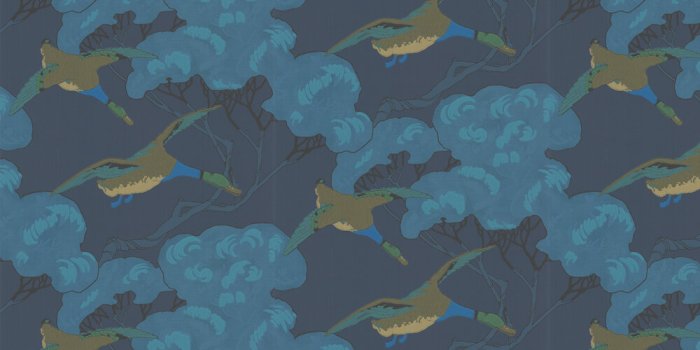 1000x1000 Flying Ducks by Mulberry Home - Indigo - Wallpaper : Wallpaper Direct