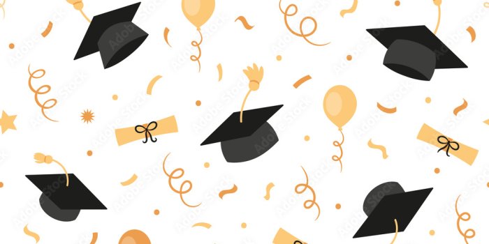 1000x1000 Graduation black caps with tassels, diplomas, certificates, balloons,  confetti, seamless pattern, background, wallpaper, education. Stock Vector  | Adobe Stock
